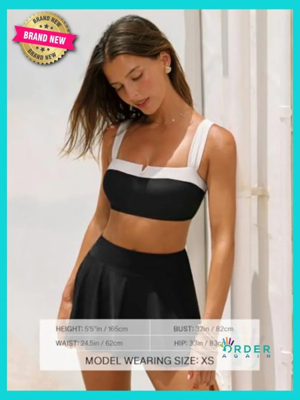 Women's Bikini Set High Waisted Swim Skirt Crossback Tie Modest Two Piece